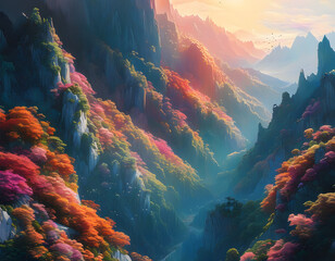 Poster - Colorful Mountain Valley Landscape