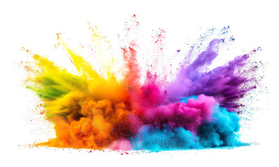 rainbow dust powder explosion transparent png, isolated background. dynamic blast eruption, vibrant 