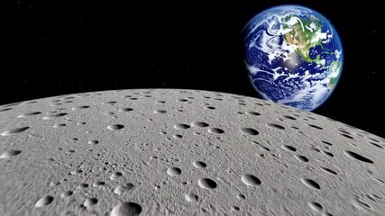 Aufkleber - Lunar landscape revealing massive planet rising gradually above rugged, gray cratered terrain, surrounded by infinite starry cosmic expanse during astronomical observation