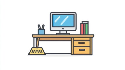 Poster - Office desk computer workspace books study
