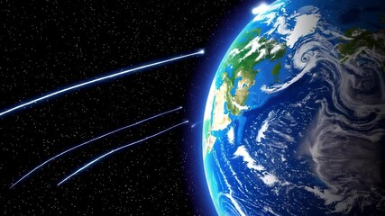 Aufkleber - Planetary rotation revealing mesmerizing meteor shower streaking across dark cosmic backdrop, showcasing dynamic celestial phenomenon within vast astronomical environment