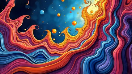 Aufkleber - A colorful painting of a wave with many different colors. The colors are red, blue, yellow, and green