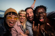 © liderina - Group of Multi-Ethnicity people having fun outdoor in the night. Celebrate.