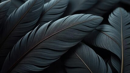 Poster - A close up of black feathers. The feathers are black and have a shiny appearance. The feathers are arranged in a way that they look like they are overlapping each other