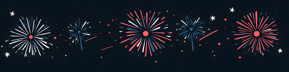 Aufkleber - flat vector fireworks, a simple flat illustration with a blue, red, and white color palette on a dar