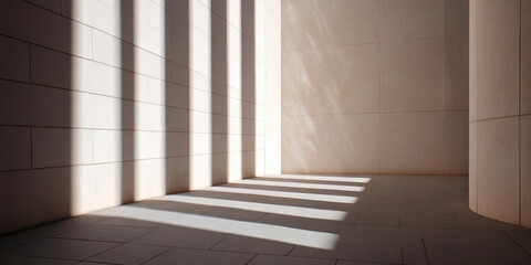 Poster - Parallel Sunlight Shadows on Beige Tiled Corner