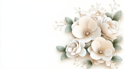 Poster - A beautifully hand-sketched floral design in 3D, with intricate botanical details and a light gradient effect, perfect for creative decor.