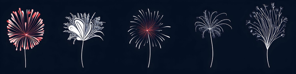 Poster - set of fireworks, a simple vector illustration for a website with a dark blue background