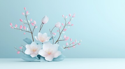 Poster - A graceful 3D floral drawing with light and shadow details, giving depth and dimension to a minimal yet sophisticated botanical concept.