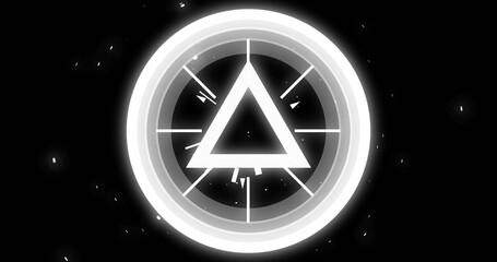 Poster - Rotating triangular shape and glowing particles image on black background