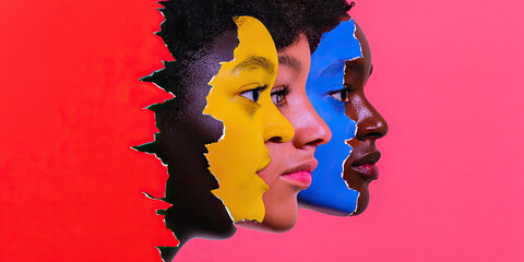 Poster - Three Women's Profile Portraits with Partial Face Paint