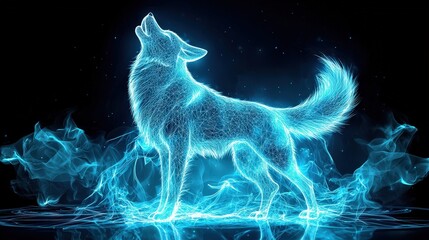 Aufkleber - A striking 3D wolf outline illustration, howling towards the sky, professional stock, smooth radial rendering.