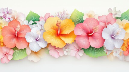 Poster - A stunning 3D hibiscus border with lush, overlapping petals, a glossy finish, and rich tropical hues, perfect for elegant framing.