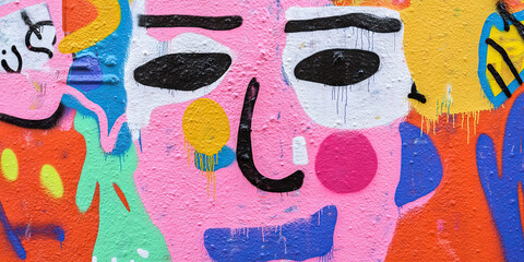 Poster - Abstract Graffiti Wall Painting with Stylized Face
