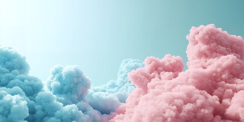 Poster - Dreamy Pastel Pink and Blue Cloudscape Soft Fluffy Clouds Background