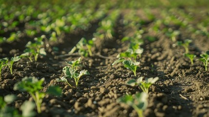 Wall Mural - Rows of Young Seedlings Growing in Natural Light