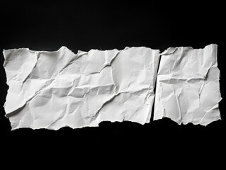 Poster - Crumpled white paper fragments on stark black background conveying texture and contrast in studio shot