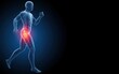 © FAFO - 3d illustration of a painful hip joint or running man. MRI scan, with copy space banner background.