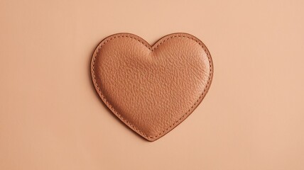 brown heart shaped leather patch mock-up template on a beige background.
