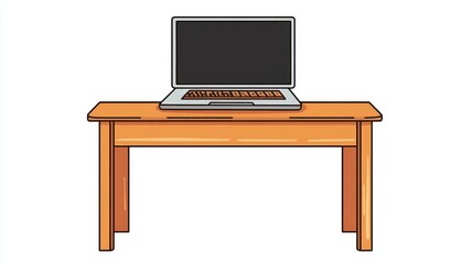 Poster - Laptop on wooden desk, simple workspace, white background, online work