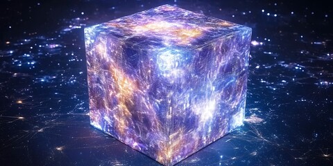 Poster - Glowing Cube Futuristic Technology Network Data Digital Abstract Art