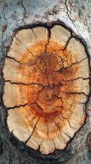 Poster - Detailed Close Up of a Tree Trunk with Visible Rings and Cracks Showcasing Natural Wood Texture and Patterns