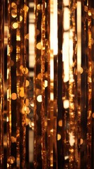 Poster - Shimmering Gold Tinsel Curtain Creating a Festive and Glamorous Atmosphere with Bokeh Lights and Warm Tones for Celebrations