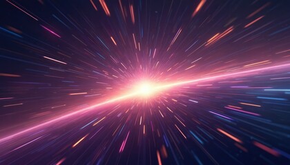 Poster - Lightspeed travel abstract background. Galaxy cosmos exploration in generative AI illustration. Explosion motion starburst blast energy. Futuristic hyper science warp effect power. Radial universe