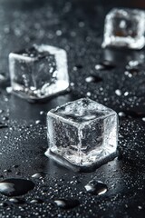 Poster - Chilled Ice Cubes on Dark Surface Evoking Refreshment and Purity with a Moody and Minimalist Style Perfect for Summer Drinks