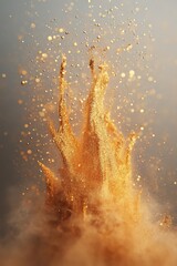 Poster - Ethereal golden dust explosion creating a mesmerizing effect against a neutral backdrop adding a touch of magic and wonder to the scene