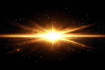 Poster - Radiant golden light explosion on black background creating a dynamic and energetic visual effect perfect for abstract art and design projects