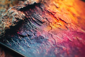 Poster - An abstract close-up of textured rock formations with vibrant and colorful lighting, creating an eye-catching backdrop and a very dynamic impression.