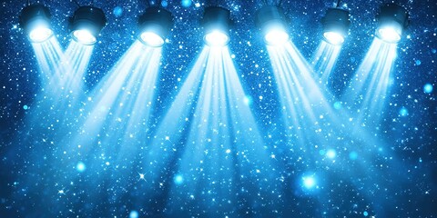 Poster - Bright blue stage lights illuminating sparkling stars for a vibrant performance atmosphere