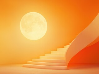 Poster - Staircase ascending to the moon dreamy atmosphere digital art surreal environment perspective romantic concept