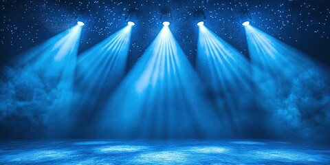 Poster - Illuminated stage with blue lights creating an atmospheric setting for performances and events