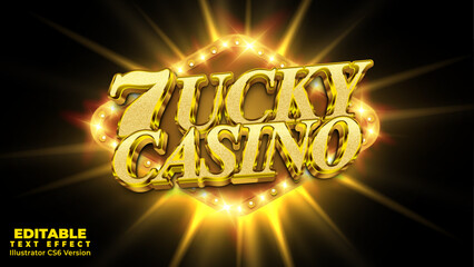 Poster - Lucky 7 casino shiny luxury elegant style 3d editable text effect. Lucky casino game advertising poster design vector 