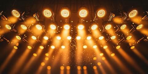 Poster - Warm golden lights illuminate the stage during an evening performance at a theater