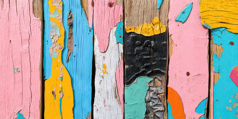 Canvas Print - Multicolored Peeling Paint on Weathered Wooden Planks