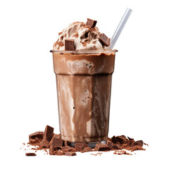 Chocolate milkshake with ice cream and chocolate pieces delicious dessert treat