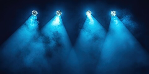 Poster - Bright blue stage lights create a dramatic atmosphere during an evening performance in an indoor venue