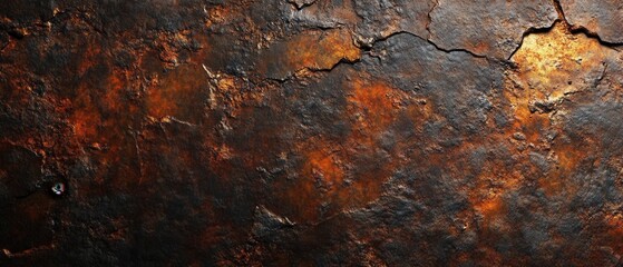 Poster - Abstract weathered metal texture with rusty orange and black tones evoking industrial decay and grunge style for backgrounds and design elements