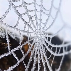 Poster - A mesmerizing macro shot of a spiderweb adorned with countless water droplets, glistening like delicate jewels, showcasing nature's intricate beauty and fragile elegance.