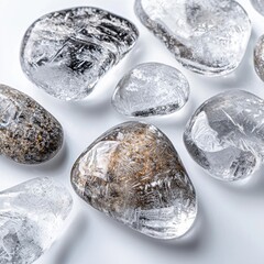 Aufkleber - A macro shot of intriguing quartz pebbles with internal inclusions, creating unique patterns, and a captivating and textured surface, ideal for geology-themed designs.