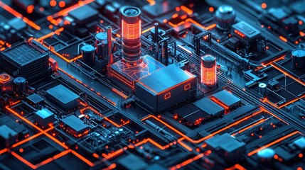 Poster - Futuristic Industrial Complex Glowing Circuitry Design