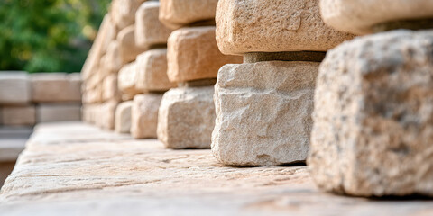 Wall Mural - Stacked Beige and Light Brown Stone Wall