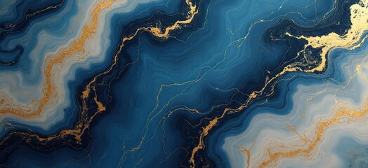 Aufkleber - Luxury abstract marble texture wallpaper background in gold, blue, white colors. Elegant smooth stone surface with tile effect, decorative design elements for interior decor. Ideal for elegant design