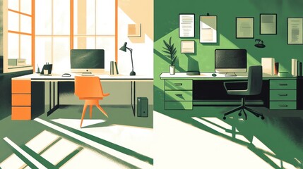 Poster - Sunny office workspace comparison
