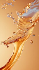 Poster - Dynamic Liquid Splash with Golden Hue Captivating Fluid Motion and Refractive Light Play on Warm Background