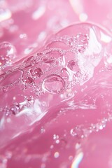 Poster - Abstract pink surface with water droplets and bubbles creating a dreamy and ethereal atmosphere for cosmetic product background
