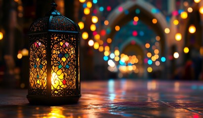 Wall Mural - Decorative lantern glows during a middle eastern celebration for use as a background